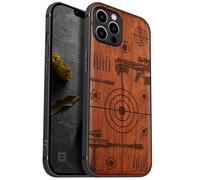 Carveit Magnetic Wood Case for iPhone 12 Pro Case [Natural Wood & Black Soft TPU] Shockproof Protective Unique & Classy Wooden Cover Compatible with MagSafe (Precision Target Art -Rosy)