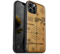 Carveit Magnetic Wood Case for iPhone 12 Pro Case [Natural Wood & Black Soft TPU] Shockproof Protective Unique & Classy Wooden Cover Compatible with MagSafe (Precision Target Art -Cherry)