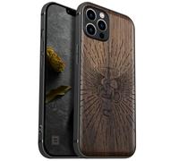 Carveit Magnetic Wood Case for iPhone 12 Pro Case [Natural Wood & Black Soft TPU] Shockproof Protective Unique & Classy Wooden Cover Compatible with MagSafe (Serpent Winged Sword -Walnut)