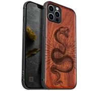 Carveit Magnetic Wood Case for iPhone 12 Pro Max Case [Natural Wood & Black Soft TPU] Shockproof Protective Unique & Classy Wooden Cover Compatible with MagSafe (Viper's Coil -Rosy)