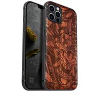 Carveit Magnetic Wood Case for iPhone 12 Pro Max Case [Natural Wood & Black Soft TPU] Shockproof Protective Unique & Classy Wooden Cover Compatible with MagSafe (Devil's Fury -Rosy)