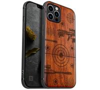 Carveit Magnetic Wood Case for iPhone 12 Pro Max Case [Natural Wood & Black Soft TPU] Shockproof Protective Unique & Classy Wooden Cover Compatible with MagSafe (Precision Target Art -Rosy)