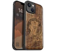 Carveit Magnetic Wood Case for iPhone 13 Case [Hard Real Wood & Soft TPU] Unique & Classy Wooden Shockproof Hybrid Protective Cover Compatible with MagSafe (Lucky Cat Waves -Walnut)