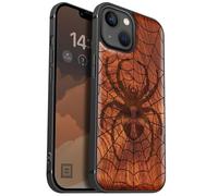 Carveit Magnetic Wood Case for iPhone 13 Case [Hard Real Wood & Soft TPU] Unique & Classy Wooden Shockproof Hybrid Protective Cover Compatible with MagSafe (Web Weaver's Dominion -Rosy)