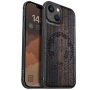 Carveit Magnetic Wood Case for iPhone 13 Case [Hard Real Wood & Soft TPU] Unique & Classy Wooden Shockproof Hybrid Protective Cover Compatible with MagSafe (Lucky Cat Waves -Blackwood)
