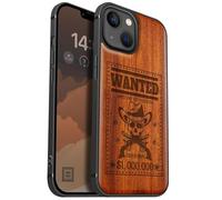 Carveit Magnetic Wood Case for iPhone 13 Case [Hard Real Wood & Soft TPU] Unique & Classy Wooden Shockproof Hybrid Protective Cover Compatible with MagSafe (Outlaw Skull Wanted -Rosy)