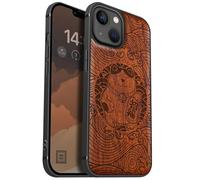 Carveit Magnetic Wood Case for iPhone 13 Case [Hard Real Wood & Soft TPU] Unique & Classy Wooden Shockproof Hybrid Protective Cover Compatible with MagSafe (Lucky Cat Waves -Rosy)