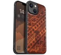 Carveit Magnetic Wood Case for iPhone 13 Case [Natural Wood & Black Soft TPU] Shockproof Protective Cover Wooden Case Compatible with magsafe (Aztec Geometric Harmony -Red Wood)
