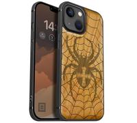 Carveit Magnetic Wood Case for iPhone 13 Mini Case [Hard Real Wood & Soft TPU] Unique & Classy Wooden Shockproof Hybrid Protective Cover Compatible with MagSafe (Web Weaver's Dominion -Cherry)