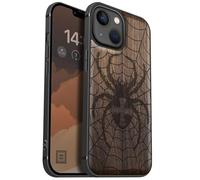 Carveit Magnetic Wood Case for iPhone 13 Mini Case [Hard Real Wood & Soft TPU] Unique & Classy Wooden Shockproof Hybrid Protective Cover Compatible with MagSafe (Web Weaver's Dominion -Walnut)