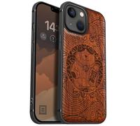 Carveit Magnetic Wood Case for iPhone 13 Mini Case [Hard Real Wood & Soft TPU] Unique & Classy Wooden Shockproof Hybrid Protective Cover Compatible with MagSafe (Lucky Cat Waves -Rosy)