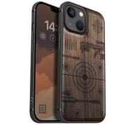 Carveit Magnetic Wood Case for iPhone 13 Mini Case [Hard Real Wood & Soft TPU] Unique & Classy Wooden Shockproof Hybrid Protective Cover Compatible with MagSafe (Precision Target Art -Walnut)