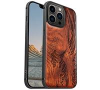 Carveit Magnetic Wood Case for iPhone 13 Pro Case [Hard Real Wood & Soft TPU] Shockproof Protective Cover Wooden Design Bumper Case Compatible with MagSafe (Wave Kanagawa-Rosewood)