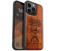 Carveit Magnetic Wood Case for iPhone 13 Pro Case [Hard Real Wood & Soft TPU] Unique & Classy Wooden Shockproof Hybrid Protective Cover Compatible with MagSafe (Outlaw Skull Wanted -Rosy)