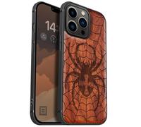 Carveit Magnetic Wood Case for iPhone 13 Pro Case [Hard Real Wood & Soft TPU] Unique & Classy Wooden Shockproof Hybrid Protective Cover Compatible with MagSafe (Web Weaver's Dominion -Rosy)