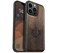 Carveit Magnetic Wood Case for iPhone 13 Pro Case [Hard Real Wood & Soft TPU] Unique & Classy Wooden Shockproof Hybrid Protective Cover Compatible with MagSafe (Serpent Winged Sword -Walnut)