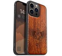 Carveit Magnetic Wood Case for iPhone 13 Pro Case [Hard Real Wood & Soft TPU] Unique & Classy Wooden Shockproof Hybrid Protective Cover Compatible with MagSafe (Serpent Winged Sword -Rosy)