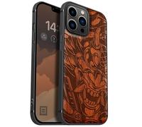 Carveit Magnetic Wood Case for iPhone 13 Pro Max [Hard Real Wood & Soft TPU] Unique & Classy Wooden Shockproof Hybrid Protective Cover Compatible with MagSafe (Devil's Fury -Rosy)