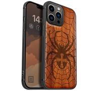 Carveit Magnetic Wood Case for iPhone 13 Pro Max [Hard Real Wood & Soft TPU] Unique & Classy Wooden Shockproof Hybrid Protective Cover Compatible with MagSafe (Web Weaver's Dominion -Rosy)