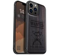 Carveit Magnetic Wood Case for iPhone 13 Pro Max [Hard Real Wood & Soft TPU] Unique & Classy Wooden Shockproof Hybrid Protective Cover Compatible with MagSafe (Outlaw Skull Wanted -Blackwood)