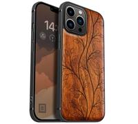 Carveit Magnetic Wood Case for iPhone 13 Pro Max [Natural Wood & Black Soft TPU] Shockproof Protective Cover Unique Wooden Case Compatible with magsafe (The Essence of Foliage -Red Wood)