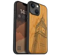 Carveit Magnetic Wood Case for iPhone 14 Case [Natural Wood & Black Soft TPU] Shockproof Protective Cover Unique & Classy Wooden Case Compatible with magsafe (Big Ben of London -Cherry)
