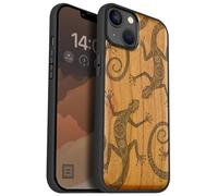 Carveit Magnetic Wood Case for iPhone 14 Plus - Natural Wood & Black Soft TPU - Shockproof Protective Cover - Unique & Classy Wooden Case - Compatible with MagSafe (Tribal Gecko -Cherry)