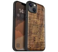 Carveit Magnetic Wood Case for iPhone 14 Plus - Natural Wood & Black Soft TPU - Shockproof Protective Cover - Unique & Classy Wooden Case - Compatible with MagSafe (Fluid Goldfish Grace -Walnut)