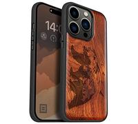 Carveit Magnetic Wood Case for iPhone 14 Pro Case [Natural Wood & Black Soft TPU] Shockproof Protective Cover Unique & Classy Wooden Case Compatible with magsafe (Bear and valleys -Red Wood)