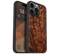 Carveit Magnetic Wood Case for iPhone 14 Pro Max [Natural Wood & Black Soft TPU] Unique & Classy Wooden Shockproof Protective Cover Compatible with magsafe (Devil's Fury -Rosy)