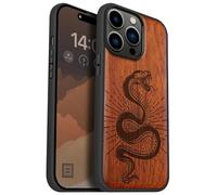 Carveit Magnetic Wood Case for iPhone 14 Pro Max [Natural Wood & Black Soft TPU] Unique & Classy Wooden Shockproof Protective Cover Compatible with magsafe (Viper's Coil -Rosy)
