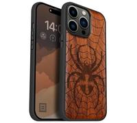Carveit Magnetic Wood Case for iPhone 14 Pro Max [Natural Wood & Black Soft TPU] Unique & Classy Wooden Shockproof Protective Cover Compatible with magsafe (Web Weaver's Dominion -Rosy)