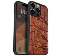 Carveit Magnetic Wood Case for iPhone 14 Pro Max [Natural Wood & Black Soft TPU] Unique & Classy Wooden Shockproof Protective Cover Compatible with magsafe (Winter’s Silent Elegance -Rosy)