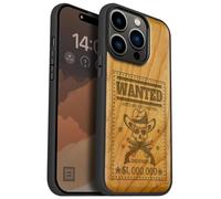 Carveit Magnetic Wood Case for iPhone 14 Pro - Natural Wood & Black Soft TPU - Shockproof Protective Cover - Unique & Classy Wooden Case - Compatible with MagSafe (Outlaw Skull Wanted -Cherry)