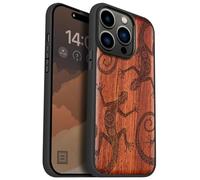 Carveit Magnetic Wood Case for iPhone 14 Pro - Natural Wood & Black Soft TPU - Shockproof Protective Cover - Unique & Classy Wooden Case - Compatible with MagSafe (Tribal Gecko -Rosy)