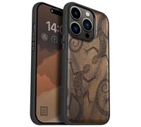 Carveit Magnetic Wood Case for iPhone 14 Pro - Natural Wood & Black Soft TPU - Shockproof Protective Cover - Unique & Classy Wooden Case - Compatible with MagSafe (Tribal Gecko -Walnut)