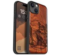 Carveit Magnetic Wood Case for iPhone 15 Plus Case [Solid Wood & Black Soft TPU] Shockproof Protective Cover Unique Wooden Case Compatible with magsafe (Fox and woods -Red Wood)