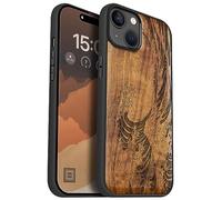 Carveit Magnetic Wood Case for iPhone 15 Plus - Solid Walnut & Black Soft TPU Shockproof Protective Cover - Compatible with MagSafe (The Great Wave Off Kanagawa)