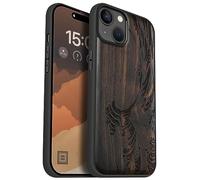 Carveit Magnetic Wood Case for iPhone 15 Plus - Solid Wood & Black Soft TPU Shockproof Protective Cover - Unique Wooden Case Compatible with MagSafe (The Great Wave Off Kanagawa - Blackwood)