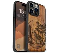 Carveit Magnetic Wood Case for iPhone 15 Pro Max [Solid Wood & Black Soft TPU] Shockproof Protective Cover Unique Wooden Case Compatible with magsafe (Fox and woods -Walnut)