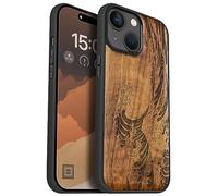 Carveit Magnetic Wood Case for iPhone 15 - Solid Walnut & Black Soft TPU Shockproof Protective Cover - Compatible with MagSafe (The Great Wave Off Kanagawa)