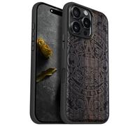Carveit Magnetic Wood Case for iPhone 16 Pro Max [Solid Wood & Black Soft TPU] Shockproof Protective Cover Unique Wooden Case Compatible with magsafe (The Maya Calendar -Blackwood)