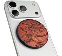 Carveit Magnetic Wood Phone Stand, Removable, Adjustable Angle Holder Compatible with MagSafe iPhone 17 Pro Max 16, 15, 14, Samsung Galaxy S26 Ultra S25, Google Pixel (The Compass Wave - Rosy)