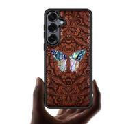 Carveit Magnetic Wooden Case for Galaxy S25+ / S25 Plus Case, Wood Artisan Engraved & Handmade Shell Inlaid, Compatible with MagSafe Wireless Chargers (Baroque Butterfly) Rosy