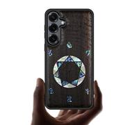 Carveit Magnetic Wooden Case for Galaxy S25+ / S25 Plus Case, Wood Artisan Engraved & Handmade Shell Inlaid, Compatible with MagSafe Wireless Chargers (Archangel Solomon's Seals) Blackwood