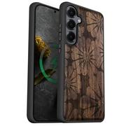 Carveit Magnetic Wooden Case for Galaxy S25+ Samsung S25 Plus Case, TPU Shockproof Cover & Wood Engraved, Compatible with MagSafe Wireless Chargers (Floral Radiance) Walnut