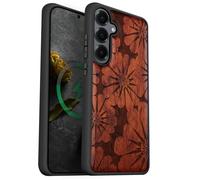 Carveit Magnetic Wooden Case for Galaxy S25+ Samsung S25 Plus Case, TPU Shockproof Cover & Wood Engraved, Compatible with MagSafe Wireless Chargers (Floral Radiance) Rosy