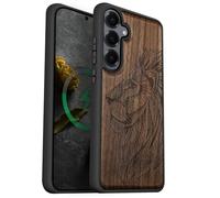 Carveit Magnetic Wooden Case for Galaxy S25+ Samsung S25 Plus Case, TPU Shockproof Cover & Wood Engraved, Compatible with MagSafe Wireless Chargers (Ornate Lion's Head) Walnut