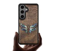 Carveit Magnetic Wooden Case for Galaxy S26+ / S26 Plus Case, Wood Artisan Engraved & Handmade Shell Inlaid, Compatible with MagSafe Wireless Chargers (Death's Head Moth) Walnut