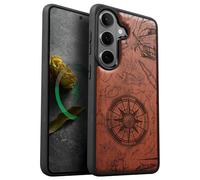 Carveit Magnetic Wooden Case for Galaxy S26+ Samsung S26 Plus Case, TPU Shockproof Cover & Wood Engraved, Compatible with MagSafe Wireless Chargers (Vintage Pirate Compass) Rosy
